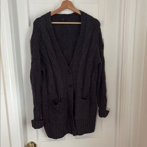 J. Crew Long Charcoal alpaca/wool blend Knit Cardigan Sweater